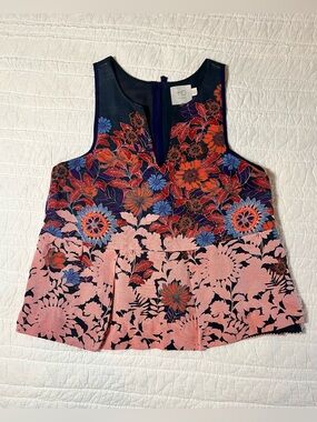 Anthropologie HD in Paris Elsie Floral Sleeveless Peplum Top Size 4